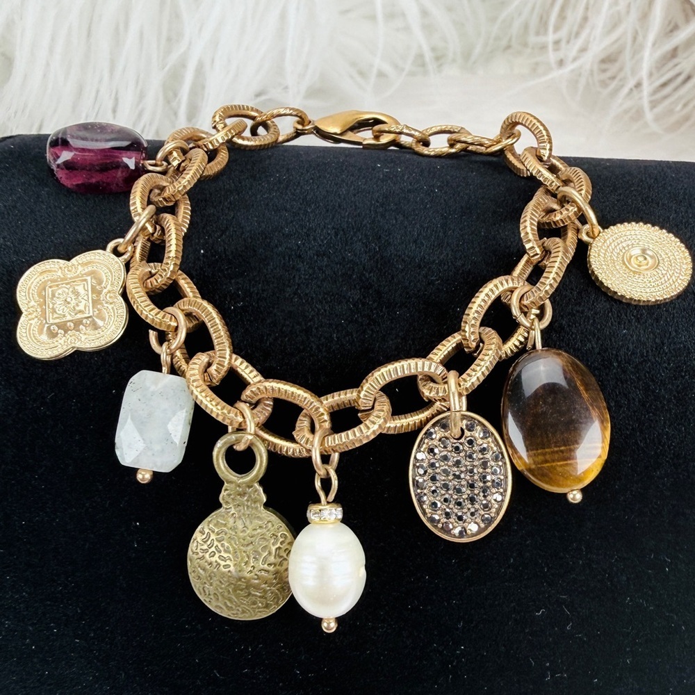 Beautiful aged bronze tone bohemian, chic multi Charm Bracelet